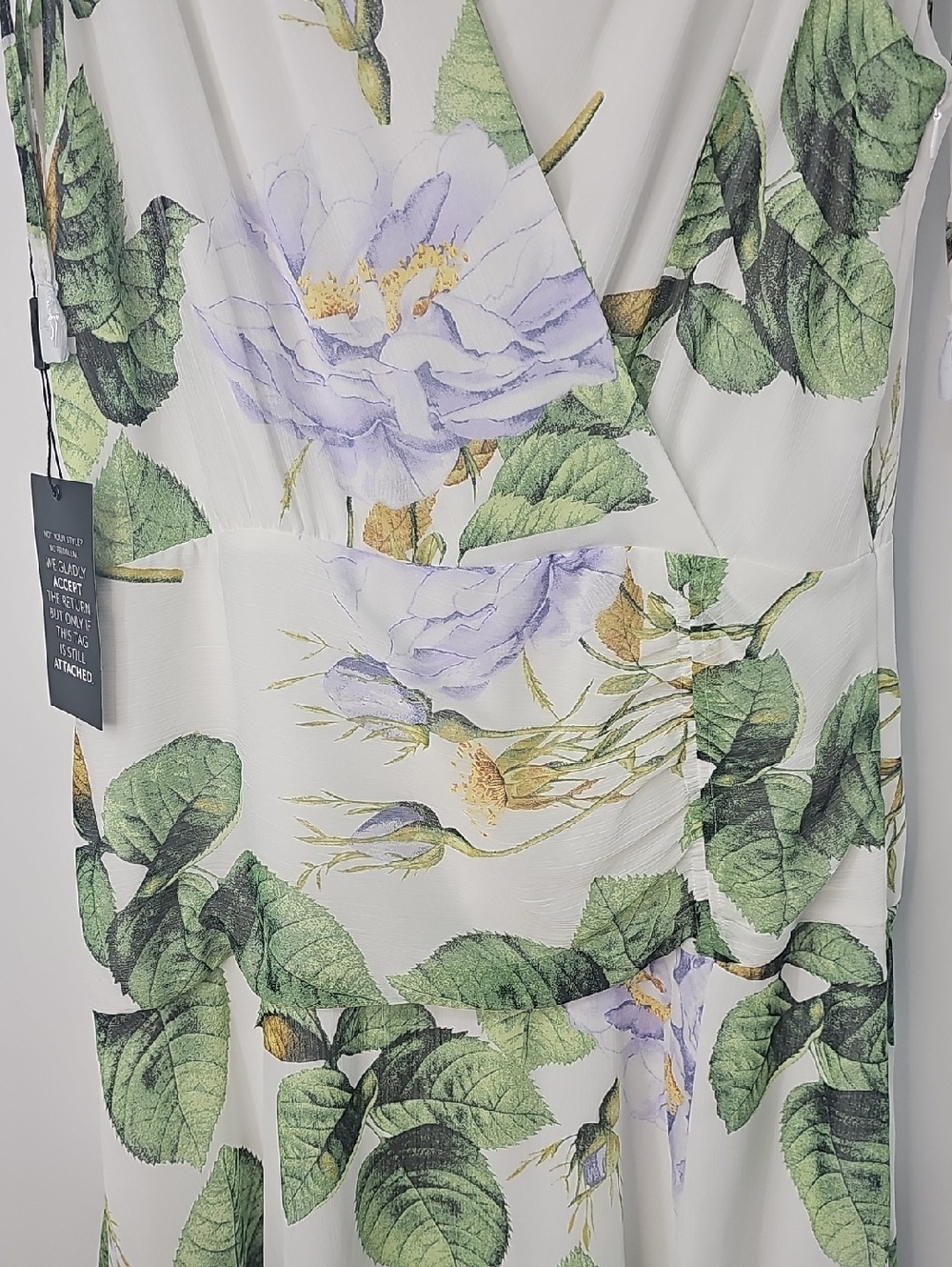 WHBM Elegant White Floral Flowy Rusched Asymmetric Sleeveless Midi Sz:12 - Picture 9 of 16